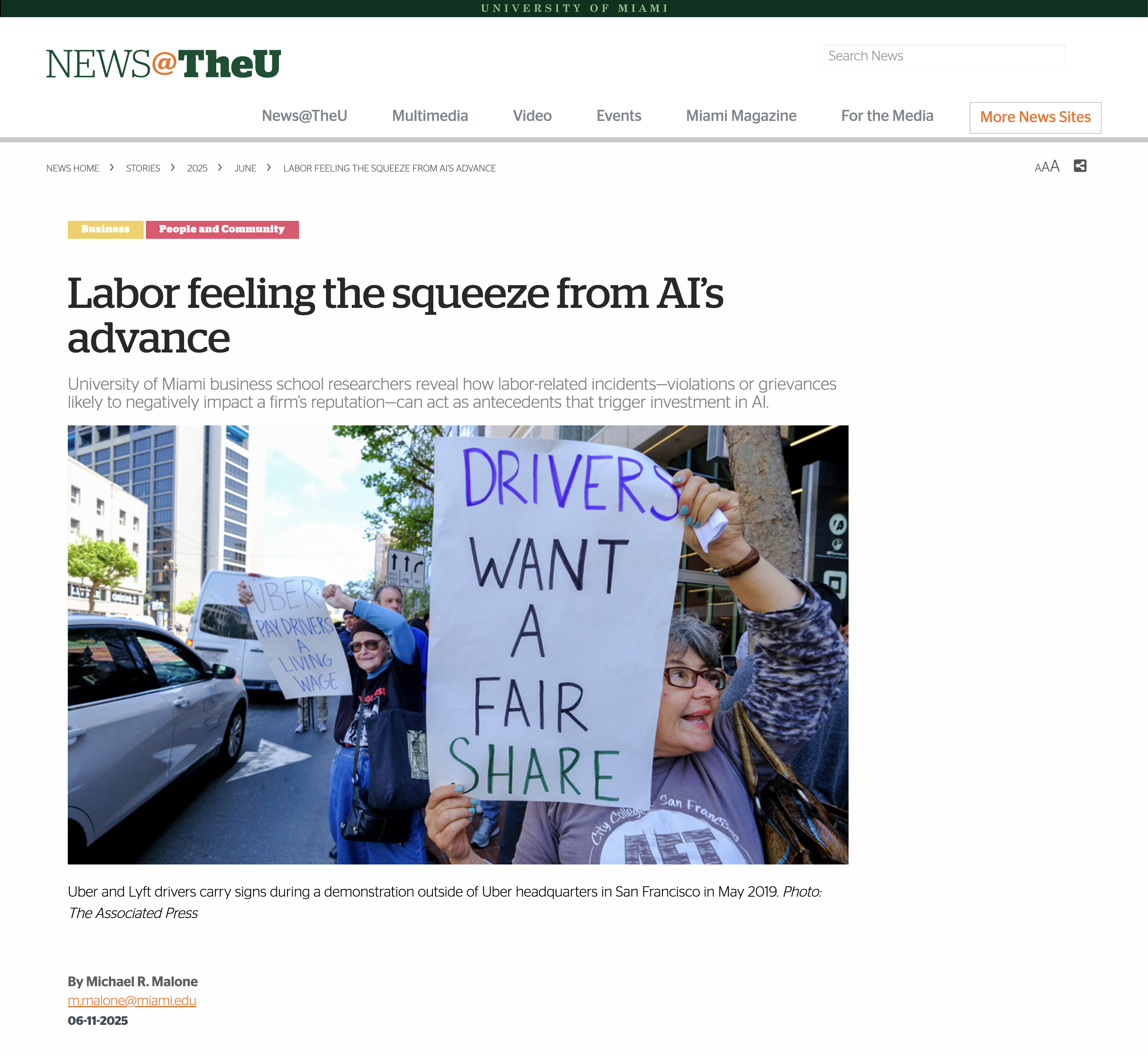 Preview of Labor Feeling the Squeeze From AI's Advance