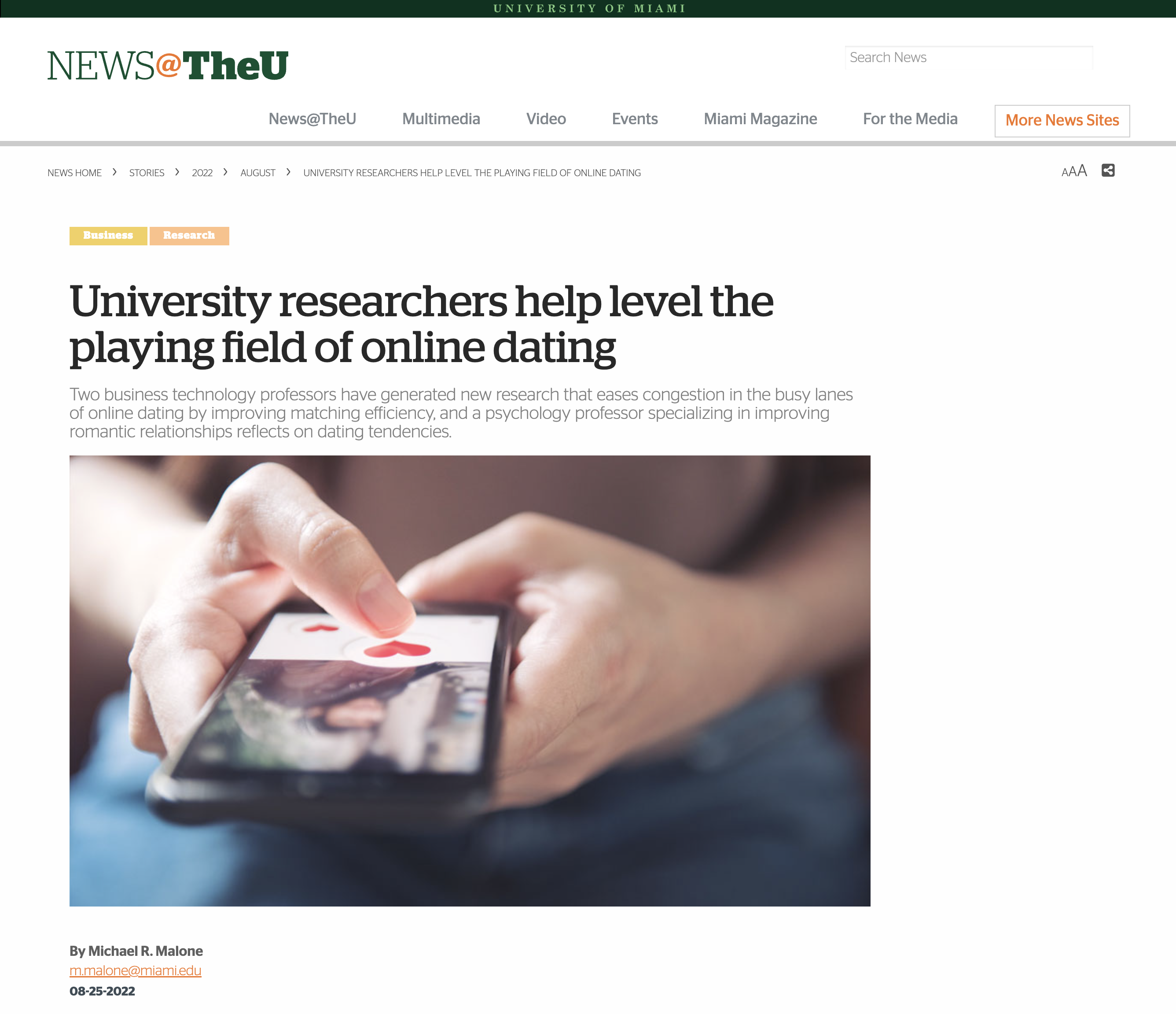 Preview of University Researchers Help Level the Playing Field of Online Dating